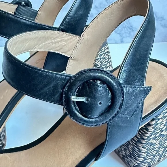 Bernardo Raffia Adjustable Platform Sandals Reagan Raffia black tan strapy heels - Picture 10 of 13